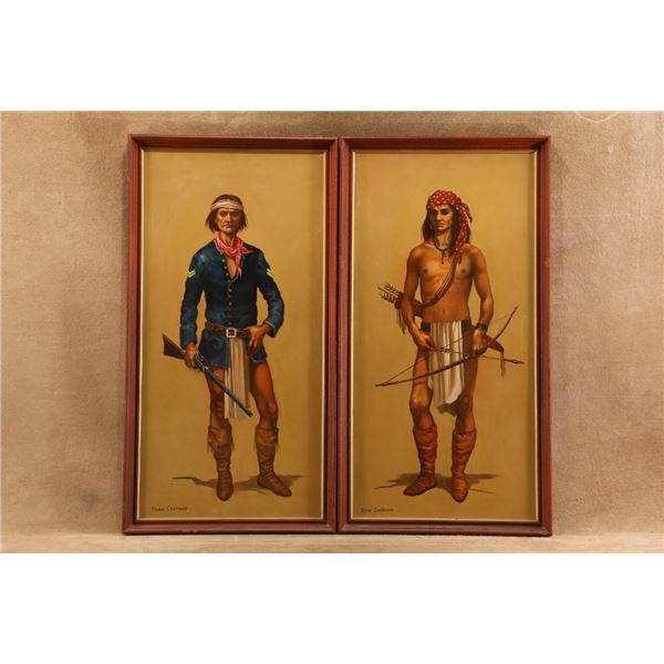 Vintage 1970's Dean Chapman Pair Of Native American Vertical Oil Painted Framed Portraits.