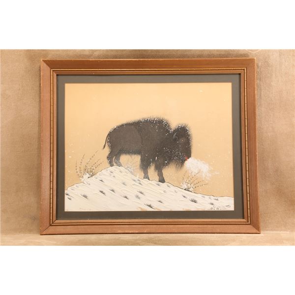 Doc Vintage Woody Big Bow 32x26 Winter In Taos Buffalo Bison Native American Original Painting