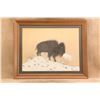 Image 3 : Doc Vintage Woody Big Bow 32x26 Winter In Taos Buffalo Bison Native American Original Painting