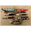 Image 1 : Lot Of 7 Modern Made Native American Style Custom Obsidian Knives, Beaded Sheaths, Wood Stands