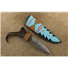 Image 2 : Lot Of 7 Modern Made Native American Style Custom Obsidian Knives, Beaded Sheaths, Wood Stands