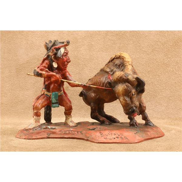 Vintage, 1950s, Fuller, Buffalo Hunter, 11" X 7" Overall, Chalkware Indian Figurine