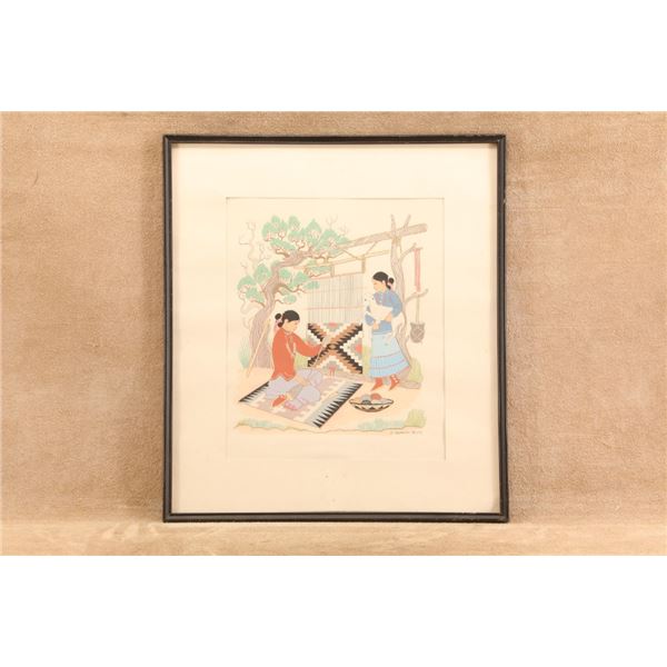 Vintage Harrison Begay 15.5x17.5 Navajo Weavers Loom Lamb Original Watercolor Tempera Painting