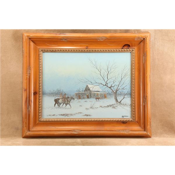 Vintage 1980 Daniel Maldonado 34x27.5 Framed Western Cowboy Winter Landscape Original Painting