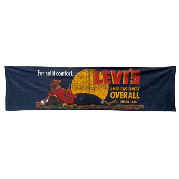 Vintage 1950s Levis For Solid Comfort 113x29 Harvest Moon Storefront Denim Advertising Banner