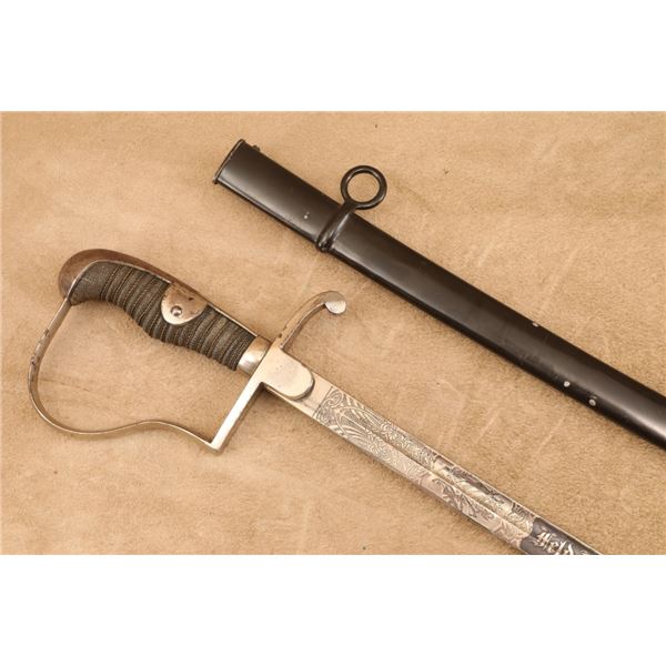 German Army, Wwi, Unbranded, Blucher, Steel, Etched Artillery Officers Saber Sword, Scabbard