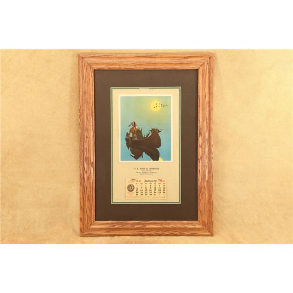 Vintage 1929 Round Oak Stoves Chief Doe-wah-jack Complete Framed Advertising Calendar Sign