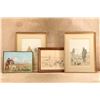 Image 1 : 4pc Ab Frost Signed Original Ink Drawing Framed Hunting Prints & Utica Duxbak Tin Sign Art Lot
