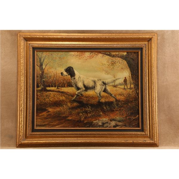 1960's Original Oil Canvas By A. Eagleston. English Setter With Hunter Osthaus Style. 32" X 26"