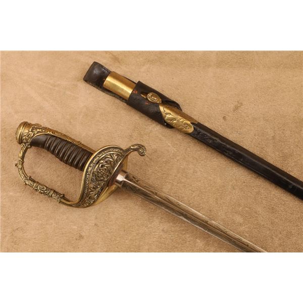 Antique Early 1900s Bulgarian Model 1905 Naval Officer's Sword, Original Leather Sheath