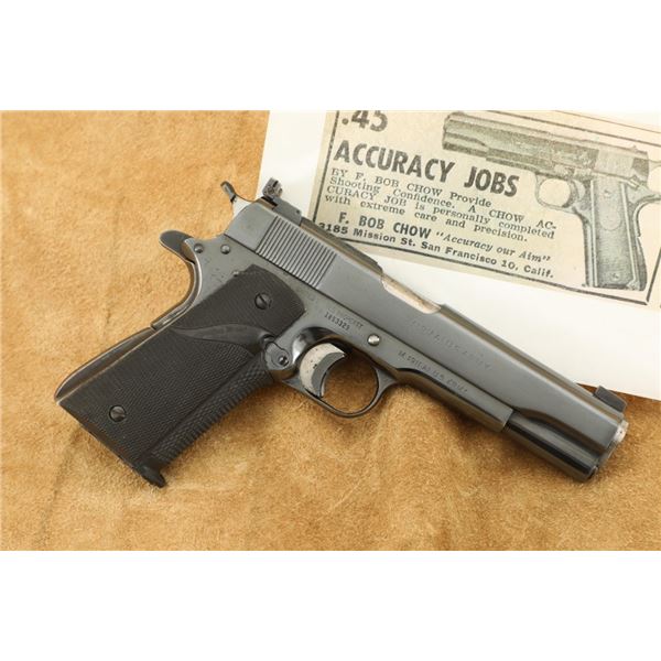 F. Bob Chow Custom Ithaca Frame Colt Slide 1911a1 .45 Acp Semi-auto Target Pistol, 1944 C&r