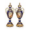 Image 4 : Spanish Sèvres Three Cobalt Blue and Gilt Porcelain Vases with Hand-Painted Classical Scenes