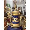 Image 6 : Spanish Sèvres Three Cobalt Blue and Gilt Porcelain Vases with Hand-Painted Classical Scenes