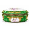 Image 1 : Sèvres Porcelain Jewelry Box with Hand-Painted Cherubs, Gilded Accents, Green and White Design