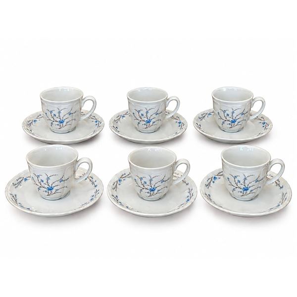 La Rose Des Sables Limoges Fine Porcelain Cups and Saucers Set of 6 Blue Floral