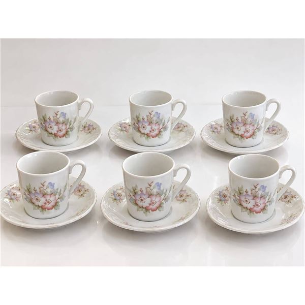 La Rose Des Sables Limoges French Porcelain Cup & Saucer Set, Floral, Set Of 6