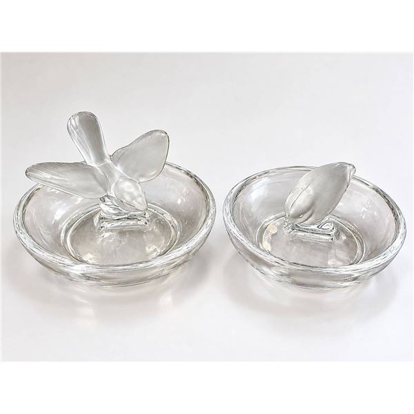 Sèvres France Crystal Bird Ring Dishes Frosted and Clear Glass