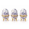Image 1 : 3 Limoges France Porcelain Egg Trinket Boxes with Blue Floral Design and Gilt Trim