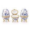 Image 2 : 3 Limoges France Porcelain Egg Trinket Boxes with Blue Floral Design and Gilt Trim