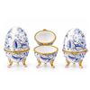 Image 4 : 3 Limoges France Porcelain Egg Trinket Boxes with Blue Floral Design and Gilt Trim