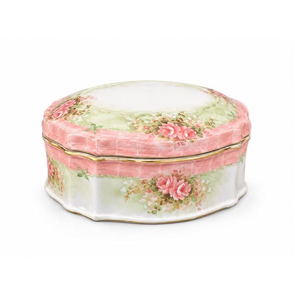 Limoges France Porcelain Box with Hand Painted Floral Design and Gilt Edges