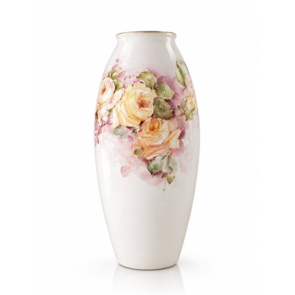 Limoges Porcelain Vase with Hand-Painted Floral Design and Gold Rim