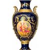 Image 11 : Spanish Sèvres. Three Cobalt Blue Porcelain Vases with Gilded Accents and Painted Scenes