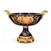 Image 3 : Spanish Sèvres. Three Cobalt Blue Porcelain Vases with Gilded Accents and Painted Scenes