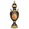 Image 4 : Spanish Sèvres. Three Cobalt Blue Porcelain Vases with Gilded Accents and Painted Scenes