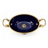Image 6 : Spanish Sèvres. Three Cobalt Blue Porcelain Vases with Gilded Accents and Painted Scenes