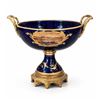 Image 8 : Spanish Sèvres. Three Cobalt Blue Porcelain Vases with Gilded Accents and Painted Scenes