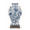 Image 1 : Limoge Blue and White Porcelain Vase with Bronze Mounts, 11 Inch, Floral Pattern