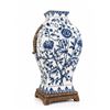 Image 2 : Limoge Blue and White Porcelain Vase with Bronze Mounts, 11 Inch, Floral Pattern
