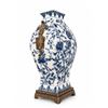 Image 3 : Limoge Blue and White Porcelain Vase with Bronze Mounts, 11 Inch, Floral Pattern