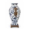 Image 4 : Limoge Blue and White Porcelain Vase with Bronze Mounts, 11 Inch, Floral Pattern