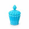 Image 3 : Blue Pressed Glass Vanity Jars With Lid and Leaf Pattern Accent Cup