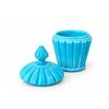Image 4 : Blue Pressed Glass Vanity Jars With Lid and Leaf Pattern Accent Cup