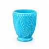 Image 5 : Blue Pressed Glass Vanity Jars With Lid and Leaf Pattern Accent Cup