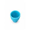 Image 6 : Blue Pressed Glass Vanity Jars With Lid and Leaf Pattern Accent Cup