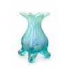 Image 1 : Blue Opalescent Tripod Art Glass Vase with Scrollwork Decoration