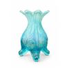 Image 3 : Blue Opalescent Tripod Art Glass Vase with Scrollwork Decoration