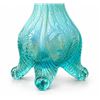 Image 4 : Blue Opalescent Tripod Art Glass Vase with Scrollwork Decoration