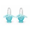 Image 1 : Blue Opalescent Hobnail Glass Baskets with Clear Twisted Handles