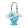 Image 4 : Blue Opalescent Hobnail Glass Baskets with Clear Twisted Handles