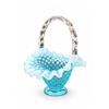 Image 5 : Blue Opalescent Hobnail Glass Baskets with Clear Twisted Handles