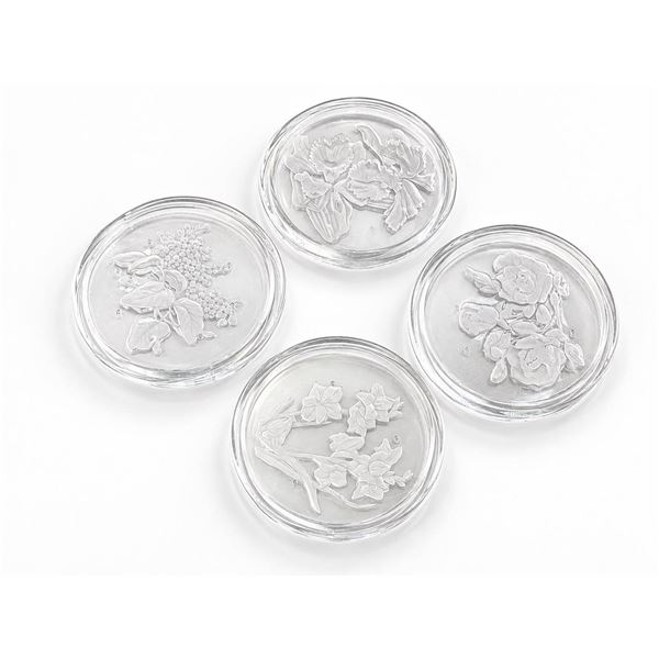 4 Clear Glass Floral Embossed Coasters