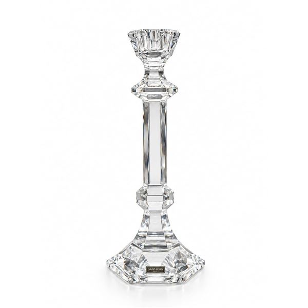 Saint-Louis France Crystal Candlestick with Faceted Design