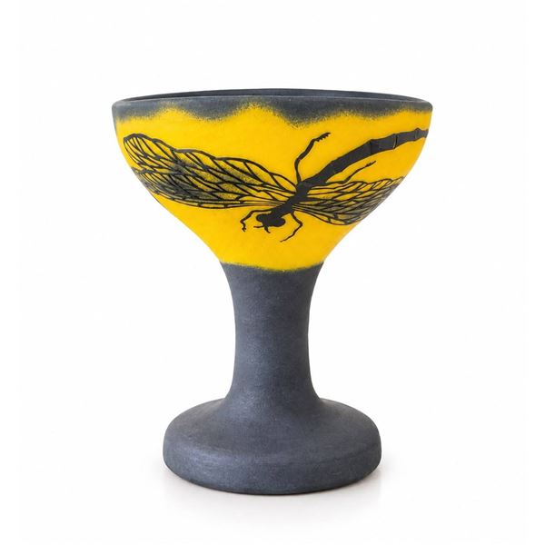 Gallé French Cameo Glass Vase with Dragonfly Motif, Acid-Etched and Signed
