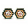 Image 1 : Framed Hexagonal Porcelain Plaques with Romantic Scenes