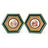 Image 2 : Framed Hexagonal Porcelain Plaques with Romantic Scenes